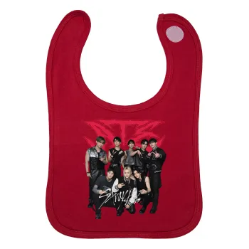 Stray Kids k-pop band, Σαλιάρα με Σκρατς Κόκκινη 100% Organic Cotton (0-18 months)