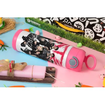 Stray Kids k-pop band, Easter candle, Childrens hot water bottle, stainless steel, with safety straw, PINK (500ml)