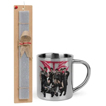 Stray Kids k-pop band, Easter Set, metallic thermal cup (300ml) & Easter aromatic flat candle (30cm) (GRAY)