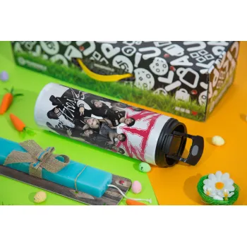 Stray Kids k-pop band, Πασχαλινή Λαμπάδα με Travel Tumbler θερμό με διπλό καπάκι (600ml, BPA free) & κερί αρωματικό πλακέ (30cm) (ΤΙΡΚΟΥΑΖ)