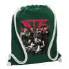 Backpack pouch GYMBAG BOTTLE GREEN, with pocket (40x48cm) & thick white cords