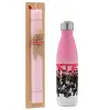 Easter Set, Metallic pink/white (Stainless steel) thermos, double-walled, 500ml & aromatic flat Easter candle (30cm) (PINK)