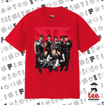Stray Kids k-pop band, Κλασικό T-Shirt, διπλής ραφής, χωρίς πλευρικές ραφές ΚΟΚΚΙΝΟ από 100% βαμβάκι. Vegan & OEKO-TEX πιστοποιημένο.