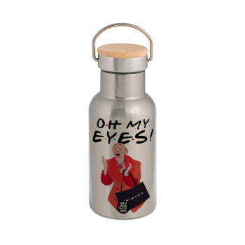 Friends,. oh my eyes Phoebe, Stainless steel metallic thermos flask, silver with a bamboo lid, double-walled, 350ml.