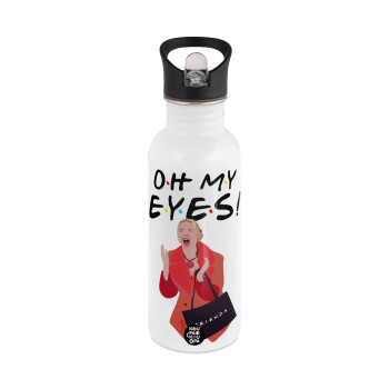 Friends,. oh my eyes Phoebe, White water bottle with straw, stainless steel 600ml