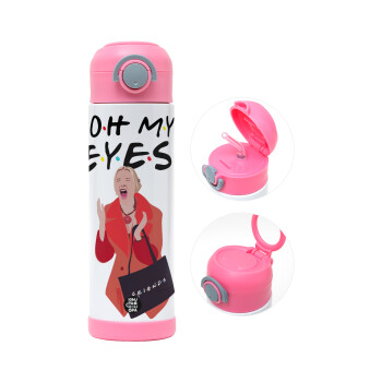 Friends,. oh my eyes Phoebe, Children's hot water bottle, stainless steel, with safety straw, PINK (500ml)