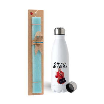 Friends,. oh my eyes Phoebe, Easter Set, metallic stainless steel water bottle (750ml) & aromatic flat Easter candle (30cm) (TURQUOISE)