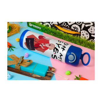 Friends,. oh my eyes Phoebe, Easter candle, Childrens hot water bottle, stainless steel, with safety straw, BLUE (500ml)