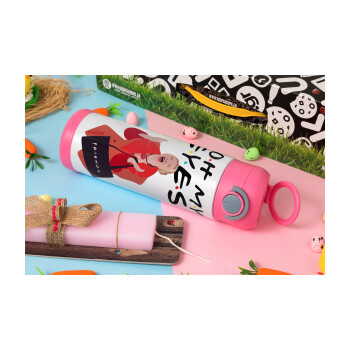 Friends,. oh my eyes Phoebe, Easter candle, Childrens hot water bottle, stainless steel, with safety straw, PINK (500ml)