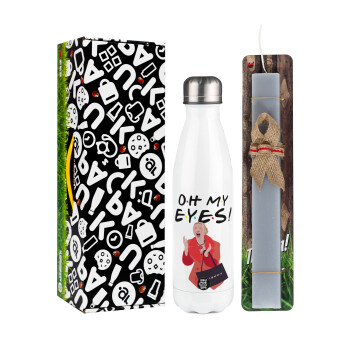 Friends,. oh my eyes Phoebe, Easter candle, metallic white thermos bottle (500ml) & aromatic flat candle (30cm) (GRAY)