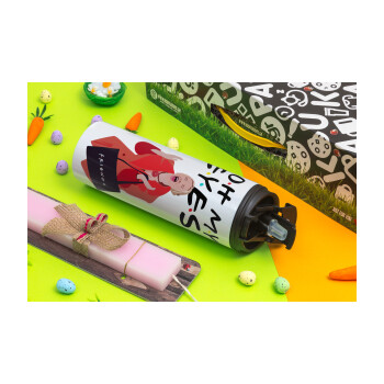 Friends,. oh my eyes Phoebe, Easter candle,Travel Tumbler 2 Lids, with metal straw & cleaning brush & aromatic flat candle (30cm) (PINK)