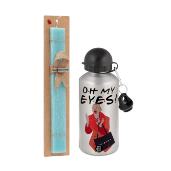 Friends,. oh my eyes Phoebe, Easter Set, metallic silver aluminum water bottle (500ml) & scented flat Easter candle (30cm) (TURQUOISE)