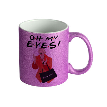 Friends,. oh my eyes Phoebe, Κούπα Μωβ Glitter που γυαλίζει, κεραμική, 330ml