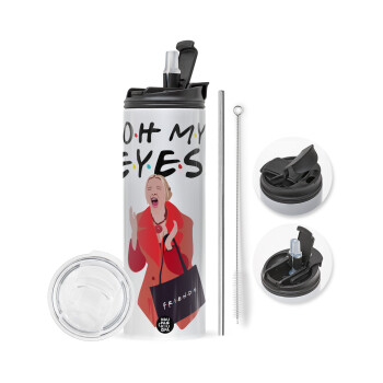 Friends,. oh my eyes Phoebe, Travel Tumbler 2 Lids, with metal straw & cleaning brush (Stainless steel 304 Food grade, BPA free, 600ml)