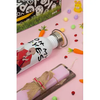 Friends,. oh my eyes Phoebe, Πασχαλινή Λαμπάδα με παγούρι μεταλλικό (620ml, stainless steel) & κερί αρωματικό πλακέ (30cm) (ΡΟΖ)