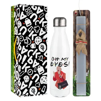 Friends,. oh my eyes Phoebe, Easter candle, metallic white thermos bottle (500ml) & aromatic flat candle (30cm) (GRAY)