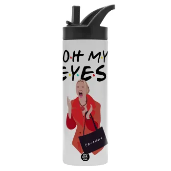 Friends,. oh my eyes Phoebe, Μεταλλικό παγούρι θερμός με καλαμάκι & χειρολαβή, ανοξείδωτο ατσάλι (Stainless steel 304), διπλού τοιχώματος, 600ml