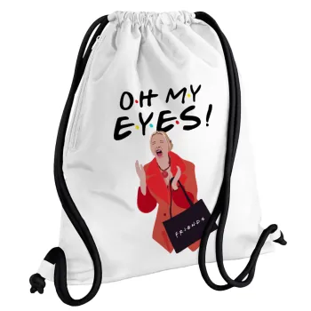 Friends,. oh my eyes Phoebe, Backpack pouch GYMBAG white, with pocket (40x48cm) & thick cords