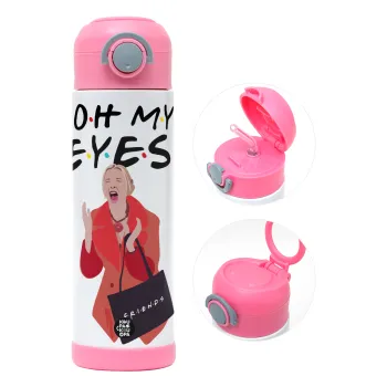 Friends,. oh my eyes Phoebe, Children's hot water bottle, stainless steel, with safety straw, PINK (500ml)