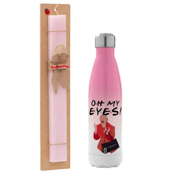 Friends,. oh my eyes Phoebe, Easter Set, Metallic pink/white (Stainless steel) thermos, double-walled, 500ml & aromatic flat Easter candle (30cm) (PINK)