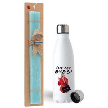 Friends,. oh my eyes Phoebe, Easter Set, metallic stainless steel water bottle (750ml) & aromatic flat Easter candle (30cm) (TURQUOISE)