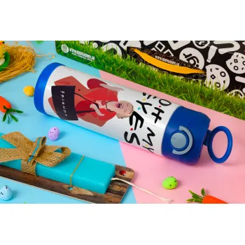 Friends,. oh my eyes Phoebe, Easter candle, Childrens hot water bottle, stainless steel, with safety straw, BLUE (500ml)