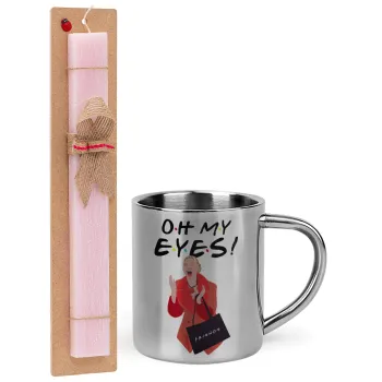 Friends,. oh my eyes Phoebe, Easter Set, metallic thermal cup (300ml) & aromatic flat Easter candle (30cm) (PINK)