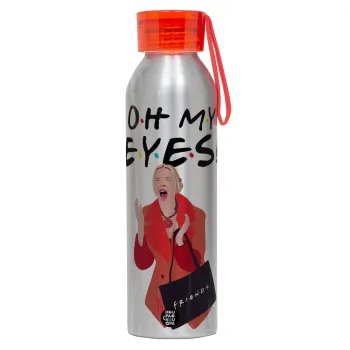 Friends,. oh my eyes Phoebe, Αλουμινένιο Αθλητικό Μπουκάλι 650ml – Ασημί με Κόκκινο Καπάκι και Λουράκι Σιλικόνης