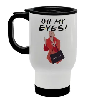Friends,. oh my eyes Phoebe, Κούπα ταξιδιού ανοξείδωτη με καπάκι, διπλού τοιχώματος (θερμό) λευκή 450ml