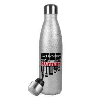 Size matters, Metallic Glitter Silver Thermos Flask (Stainless steel), double-walled, 500ml