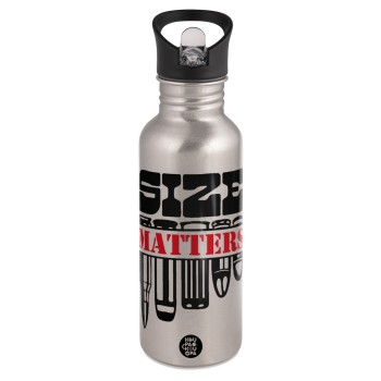 Size matters, Water bottle Silver with straw, stainless steel 600ml