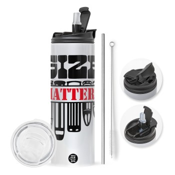 Size matters, Travel Tumbler 2 Lids, with metal straw & cleaning brush (Stainless steel 304 Food grade, BPA free, 600ml)