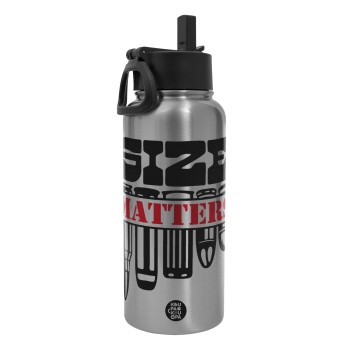 Size matters, Metal mug thermo Silver with Straw and Spout Lid (Stainless steel), double wall, 950ml