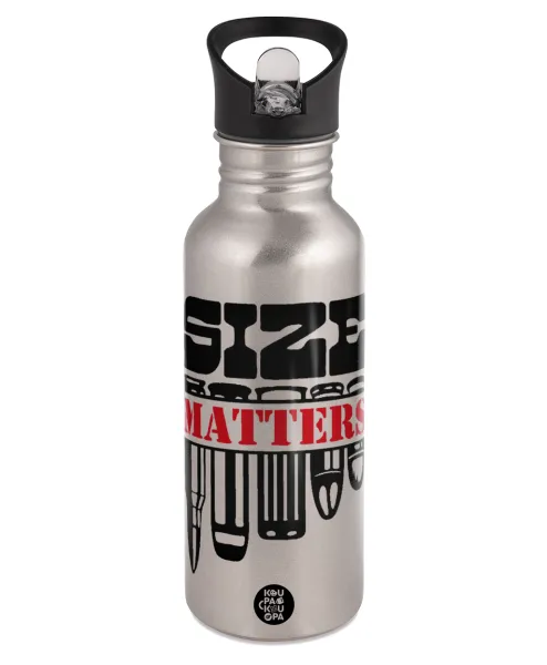 Size matters — Water bottle Silver with straw, stainless steel 600ml