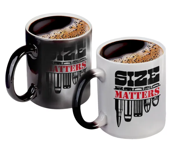 Size matters — Color changing magic Mug, ceramic, 330ml when adding hot liquid inside, the black colour desappears (1 pcs)