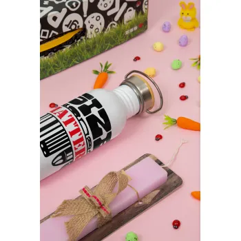 Size matters, Πασχαλινή Λαμπάδα με παγούρι μεταλλικό (620ml, stainless steel) & κερί αρωματικό πλακέ (30cm) (ΡΟΖ)