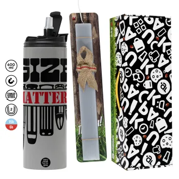 Size matters, Πασχαλινή Λαμπάδα με Travel Tumbler θερμό (600ml, BPA free) & κερί αρωματικό πλακέ (30cm) (ΓΚΡΙ)