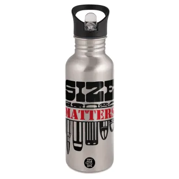 Size matters, Water bottle Silver with straw, stainless steel 600ml
