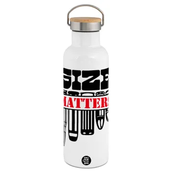 Size matters, Μεταλλικό παγούρι θερμός (Stainless steel) Λευκό με ξύλινο καπάκι (bamboo), διπλού τοιχώματος, 750ml
