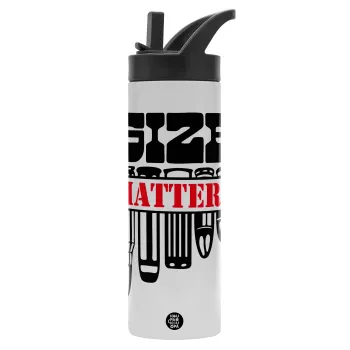 Size matters, Μεταλλικό παγούρι θερμός με καλαμάκι & χειρολαβή, ανοξείδωτο ατσάλι (Stainless steel 304), διπλού τοιχώματος, 600ml