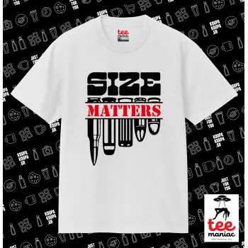 Size matters, Κλασικό T-Shirt, διπλής ραφής, χωρίς πλευρικές ραφές ΛΕΥΚΟ από 100% βαμβάκι. Vegan & OEKO-TEX πιστοποιημένο.