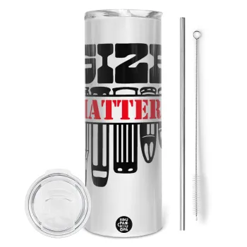 Size matters, Tumbler ποτήρι θερμό από ανοξείδωτο ατσάλι 600ml, με μεταλλικό καλαμάκι & βούρτσα καθαρισμού