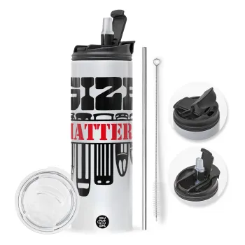 Size matters, Travel Tumbler 2 Lids, with metal straw & cleaning brush (Stainless steel 304 Food grade, BPA free, 600ml)