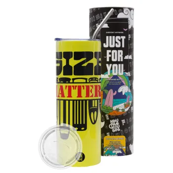 Size matters, Neon Yellow Travel Tumbler θερμό, μεταλλικό καλαμάκι(Ανωξείδωτο 304 Food grade, BPA free, 600ml)