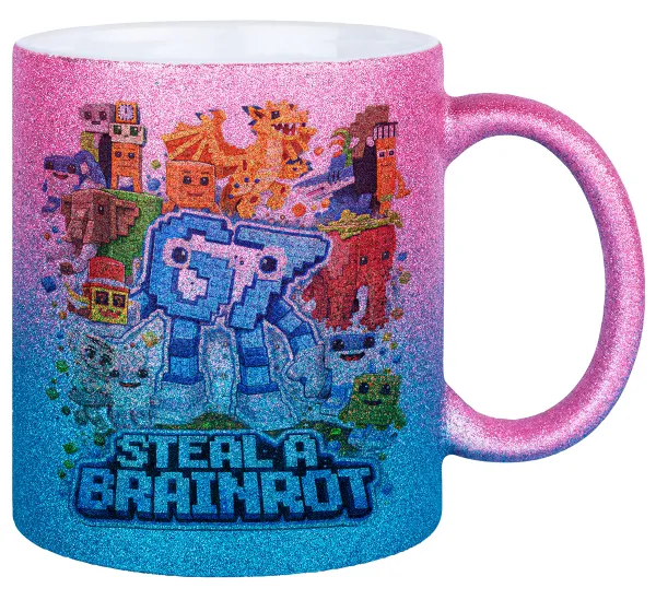 Steal a Brainrot Six Seven — Κούπα Χρυσή/Μπλε Glitter, κεραμική, 330ml