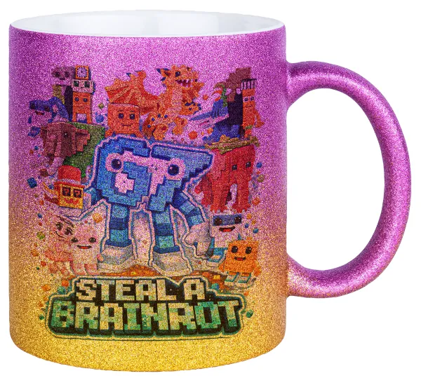 Steal a Brainrot Six Seven — Κούπα Χρυσή/Ροζ Glitter, κεραμική, 330ml
