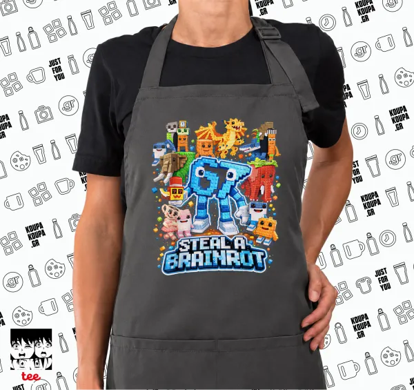 Steal a Brainrot Six Seven — GREY Ποδιά μαγειρικής μακριά Σεφ με τσέπες (ΕΝΗΛΙΚΩΝ, ΓΚΡΙ)