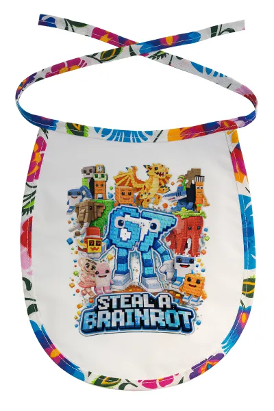 Steal a Brainrot Six Seven — Stain-resistant baby bib with tie, multicoloured