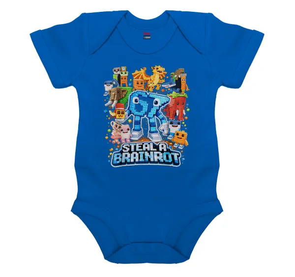 Steal a Brainrot Six Seven — Short-sleeve baby bodysuit, cobalt blue, 100% organic cotton