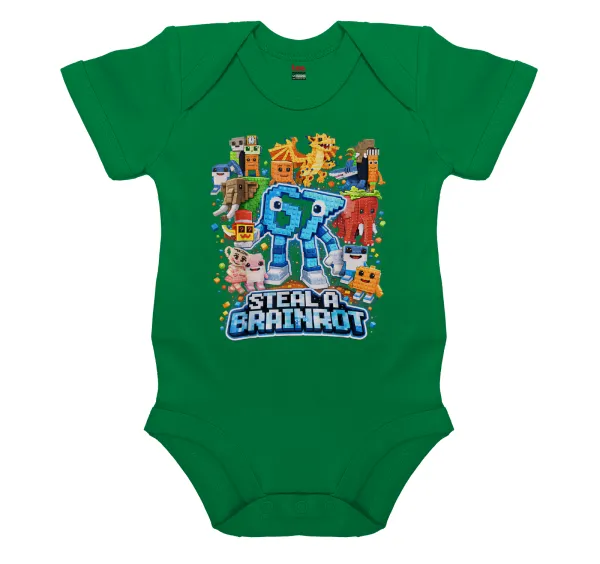 Steal a Brainrot Six Seven — Short-sleeve baby bodysuit, GREEN, 100% organic cotton